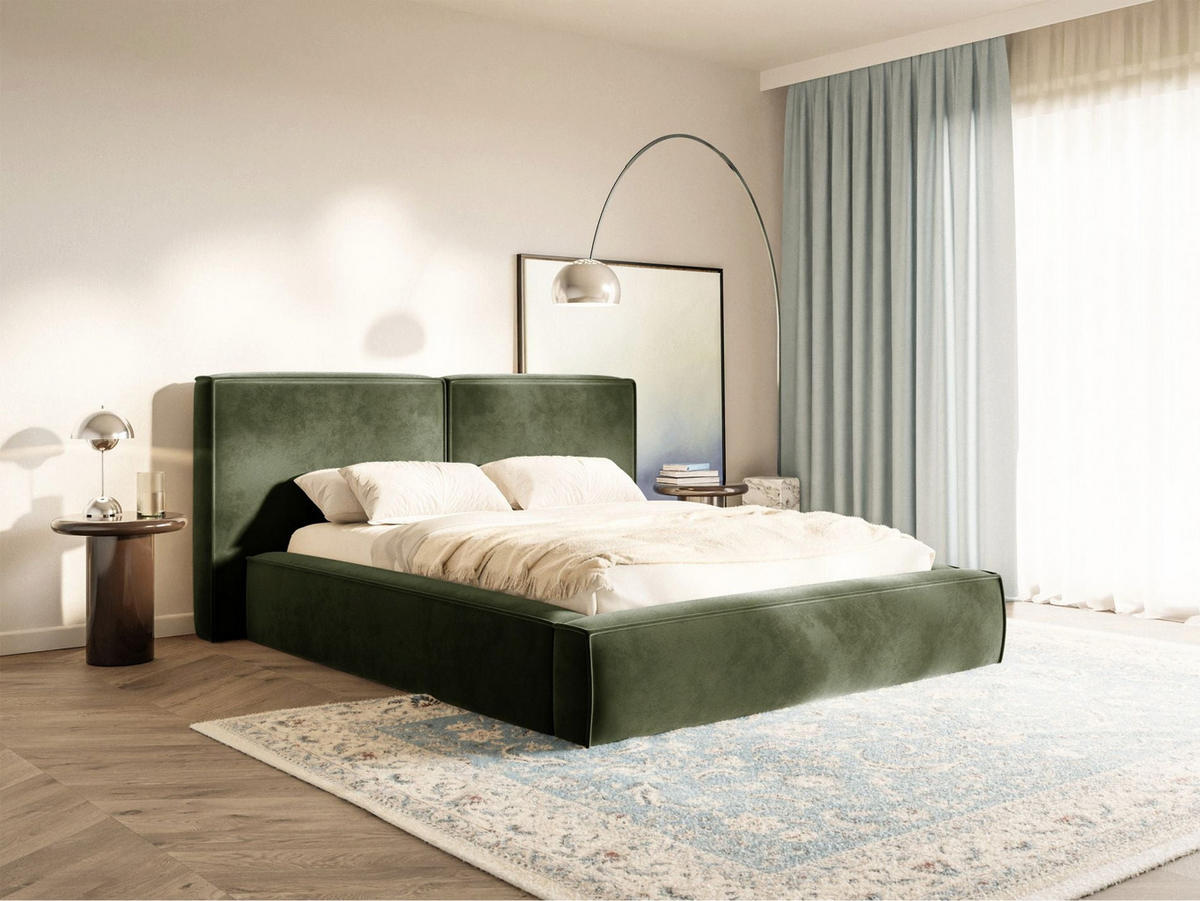 POLSTERBETT Tilves Olivgrün 140x200 cm - Schwarz/Olivgrün, Kunststoff/Textil (140/200cm) - Selsey