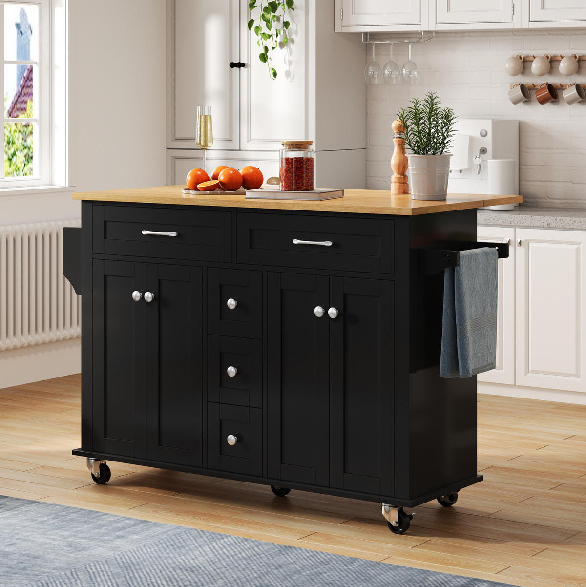 KÜCHENINSEL 140/40(65)/89 cm aus MDF mit ausklappbarer Arbeitsplatte Schwarz/Natur - Schwarz, Holzwerkstoff (140/89/65cm) - Modenvie