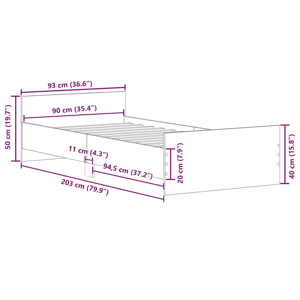 BETTGESTELL Betongrau 90/200 Cm Holzwerkstoff - Grau, Textil (90/200cm) - vidaXL