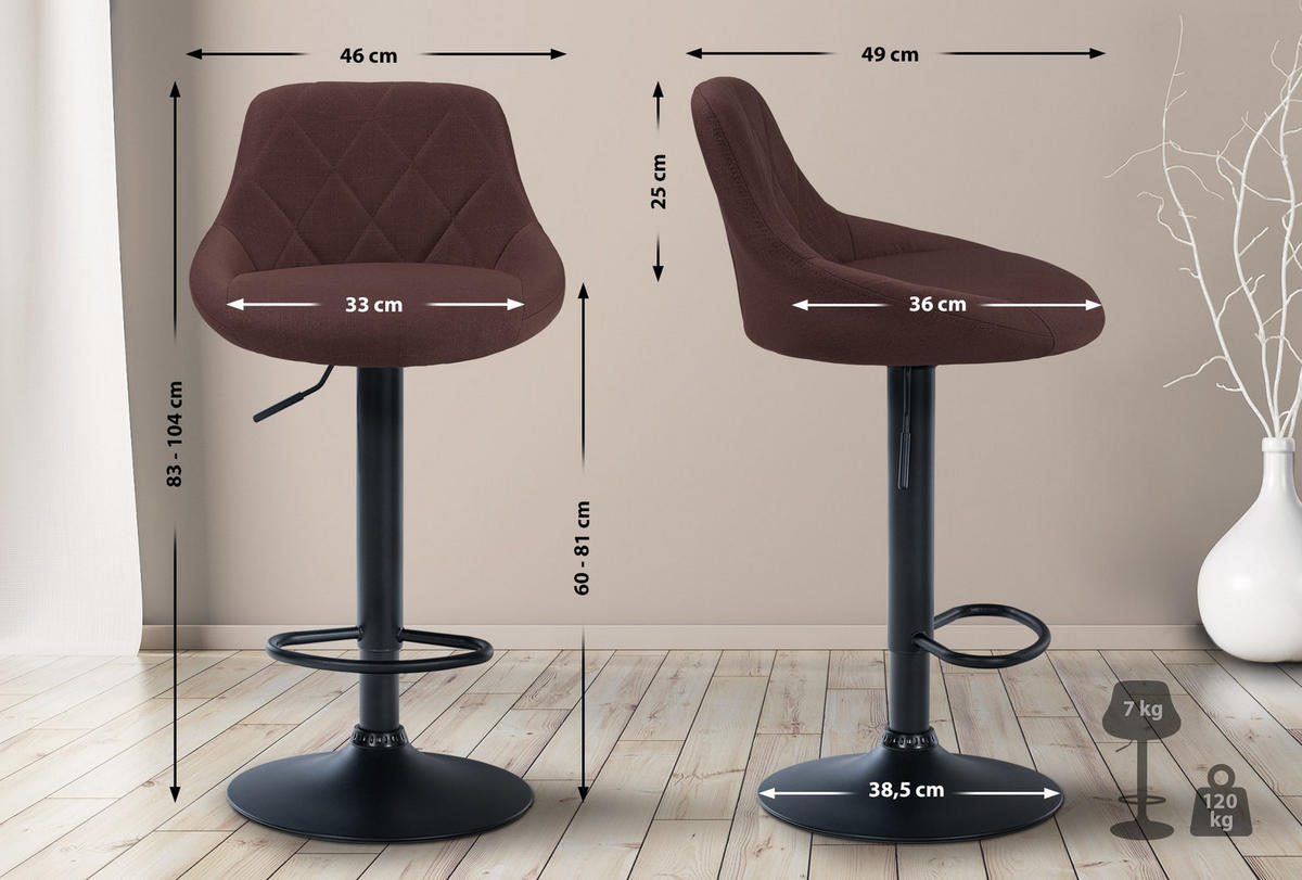 BARHOCKER Stoff braun - Schwarz/Braun, Textil/Metall (46/83/49cm) - CLP