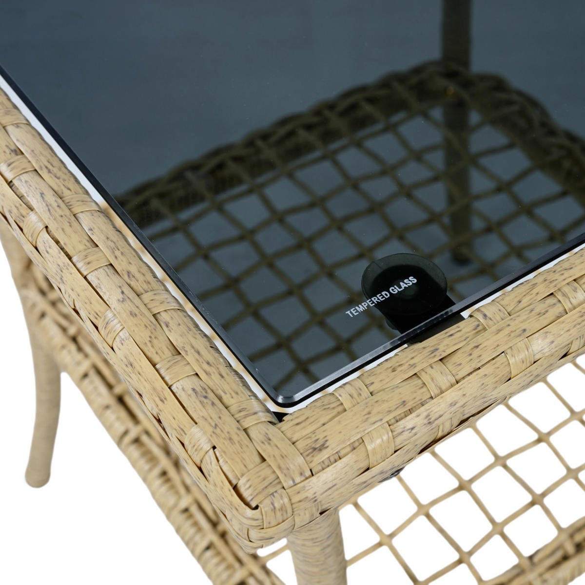 BALKONGARNITUR 3-tlg. mit 2 Schaukelstühlen und Glastisch, wetterfestes Rattan-Design, Beige - Beige, Metall - Redom
