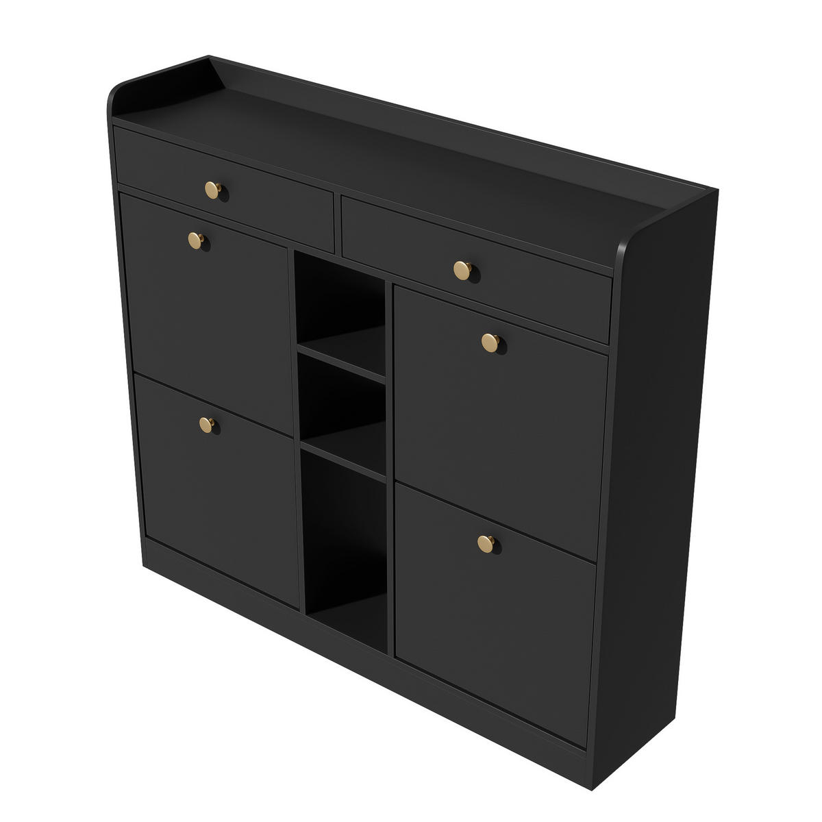 SCHUHSCHRANK aus Spanplatte 110x26x100cm in Schwarz mit Klappentüren - Schwarz, Holzwerkstoff (110/100/26cm) - Modfu