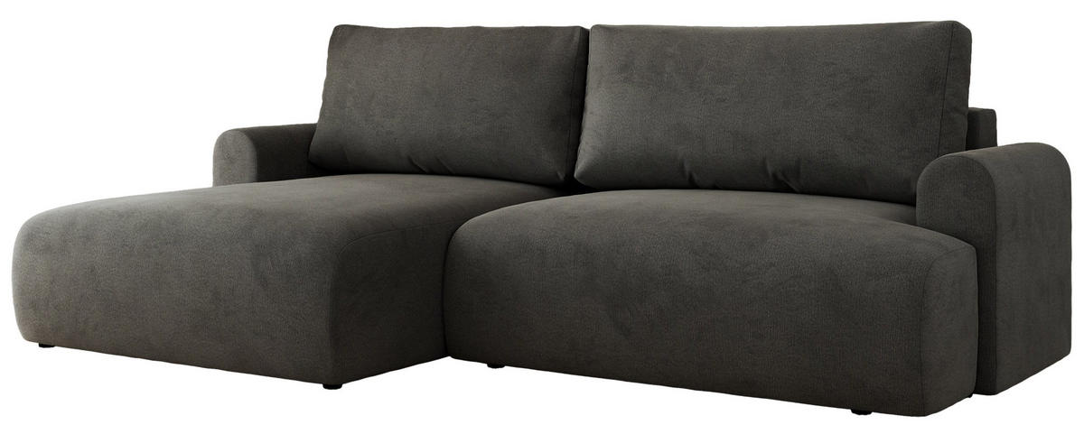 ECKSCHLAFSOFA TONO L Dunkelgrau Velvet - links - Dunkelgrau/Schwarz, Kunststoff/Textil (260/150cm) - MKS
