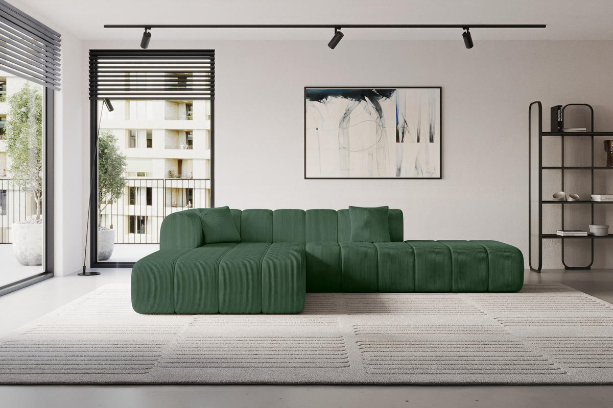 ROHOVÁ SEDAČKA s otomanem, levá BILA-L 289x176x71 Zelená Manšestr - černá/zelená barva, kompozitní dřevo/textil (176/289cm) - ALTDECOR
