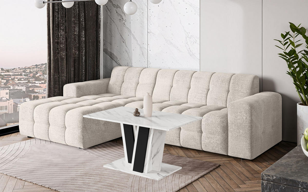COUCHTISCH 100 cm Weiß Marmor-Optik - Weiß Hochglanz, Holzwerkstoff (60/100/55cm) - Home Collective
