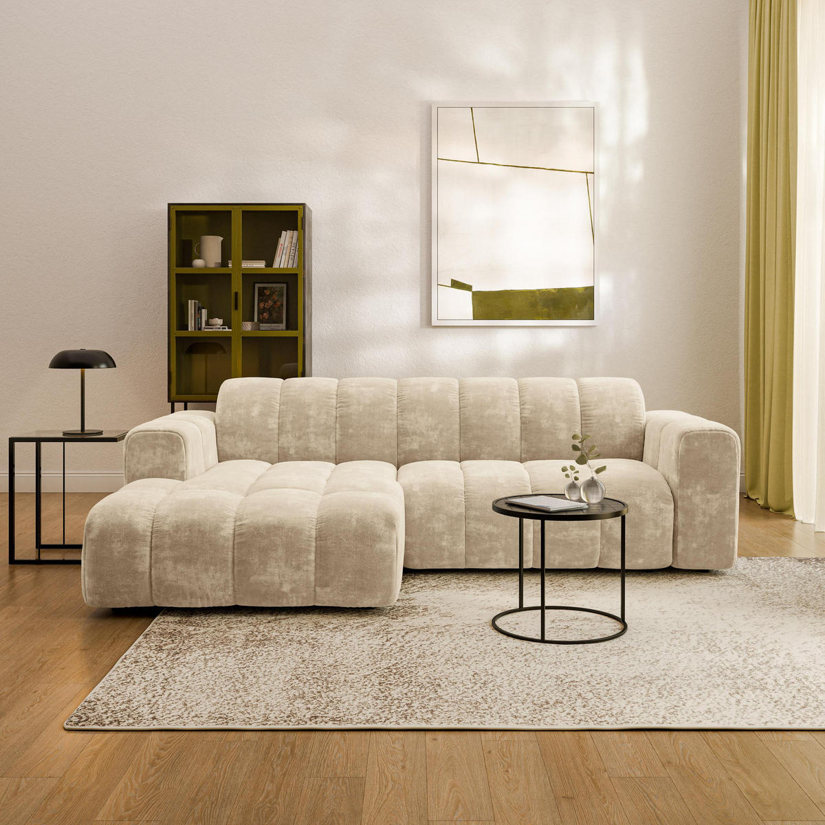 ECKSOFA TISI Creme Chenille - Creme, Holz (274/165cm) - MASSENO
