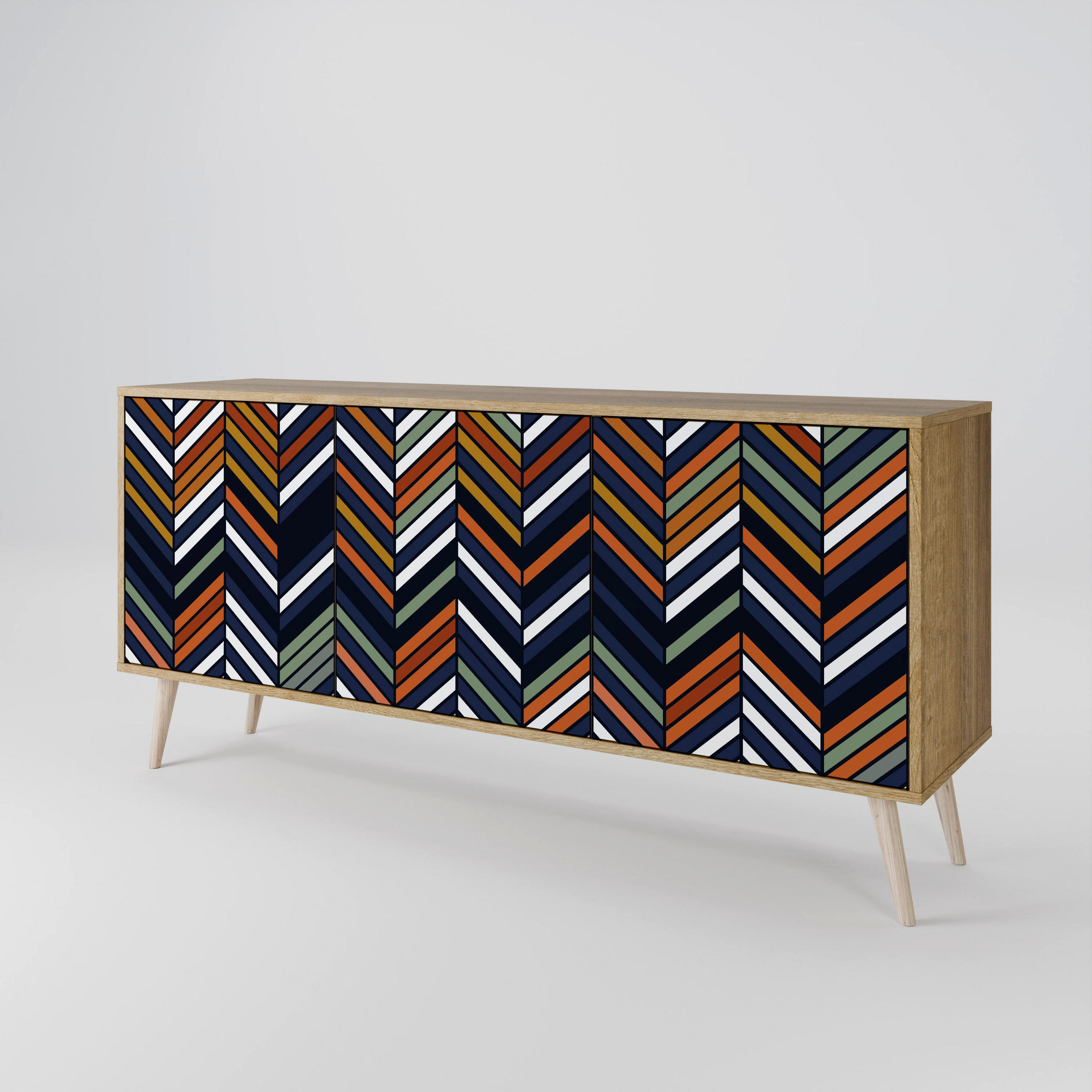 SIDEBOARD VIBRANT PATCHWORK, Eicheneffekt, 164,5x42x77,5 cm, 3 Türen - Eichefarben/Buchefarben, Holzwerkstoff/Buchenholz (164.5/77.5/42cm) - SpaceRebels