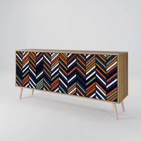 SIDEBOARD VIBRANT PATCHWORK, Eicheneffekt, 164,5x42x77,5 cm, 3 Türen - Eichefarben/Buchefarben, Holzwerkstoff/Buchenholz (164.5/77.5/42cm) - SpaceRebels