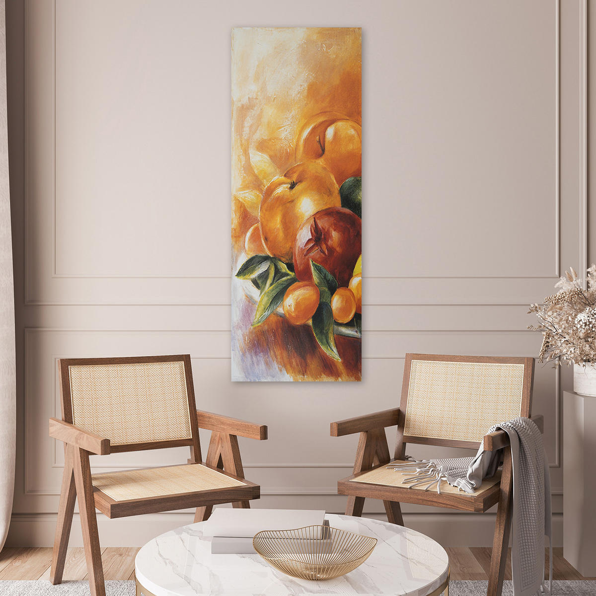 WANDBILD frisches obst gemalt - Orange, Textil (30/90cm) - Feeby