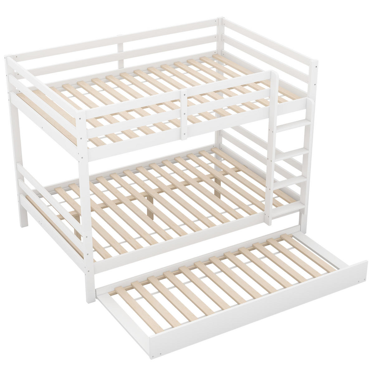 ETAGENBETT 140/200 cm aus Kiefer und MDF mit Ausziehbett und Treppe Weiß - Weiß, Holz (140/200cm) - Modenvie