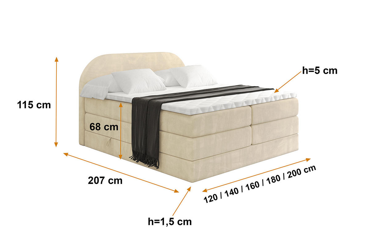 BOXSPRINGBETT mit Matratze und Lattenrost - NOX KING-160x200 - Beige Monolith - Beige, Holzwerkstoff (160/200cm) - ALTDECOR