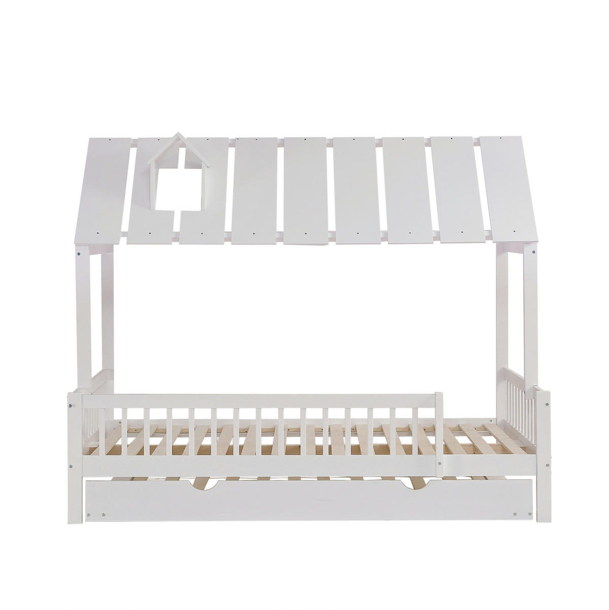 HAUSBETT 120/200/190 cm Weiß aus Kiefer und MDF mit Rollbett - Weiß, Holzwerkstoff (120/200cm) - OKMYHOME