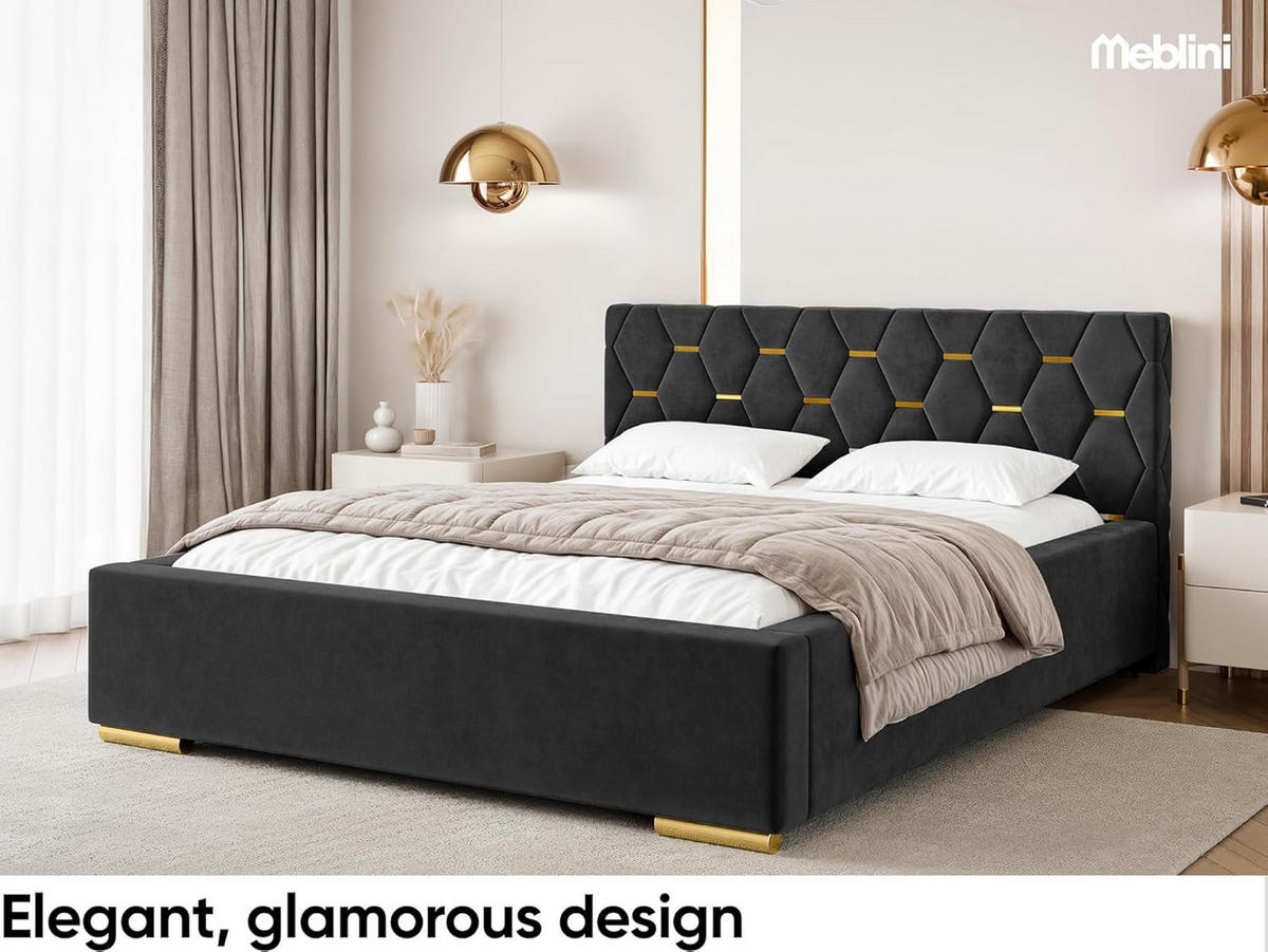 BETT VERSAL - Goldfarben/Schwarz, Holzwerkstoff (160/200cm) - Meblini