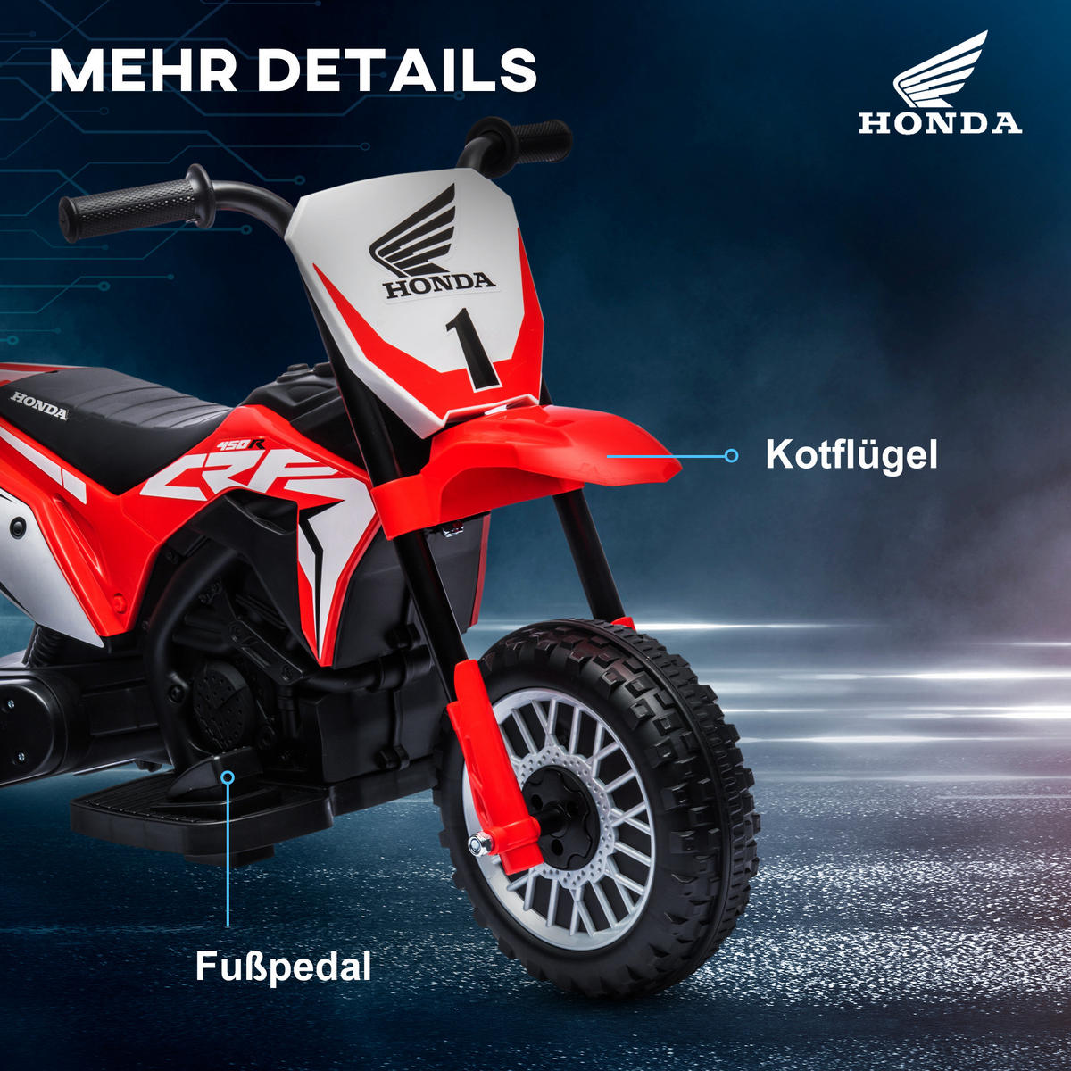 HOMCOM Kinder Elektro-Motorrad, 6V Kindermotorrad mit Hupe, Startup-Musik - Rot, Kunststoff/Metall (71/40.5/43.5cm) - HOMCOM