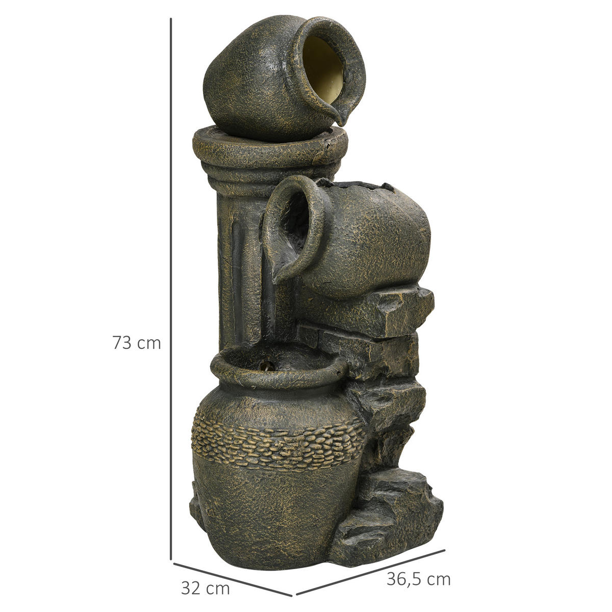 GARTENBRUNNEN, Kunstharz, Grau - Grau, Kunststoff (36.5/32/73cm) - Outsunny