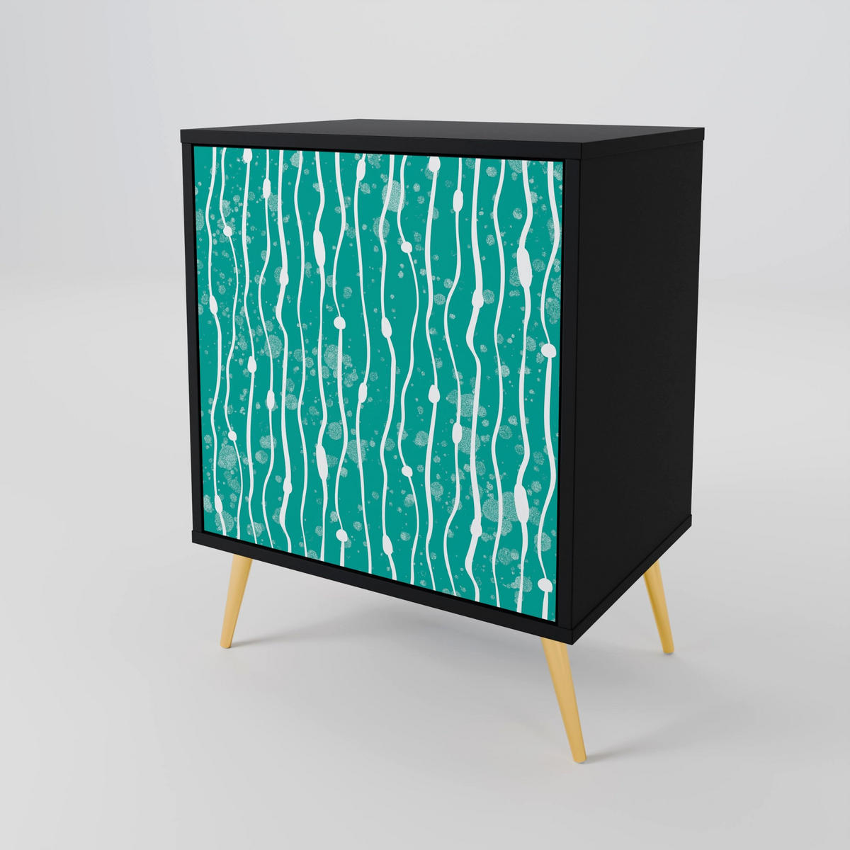 SIDEBOARD TURQUOISE RAIN, Schwarz, 57,5x42x72,5 cm, Schwarze Metallfüße - Multicolor/Schwarz, Holzwerkstoff/Metall (57.5/72.5/42cm) - SpaceRebels