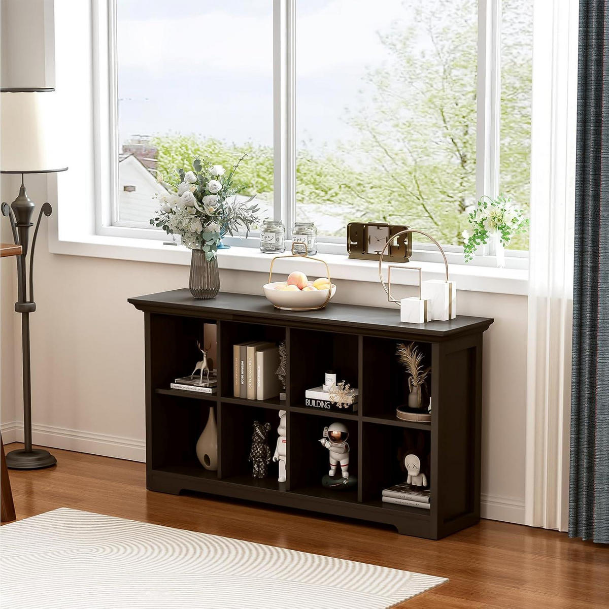 BÜCHERREGAL mit Sockel 8 Fächer Schwarz 127 x 70 cm - Schwarz, Holzwerkstoff (127/70/34cm)