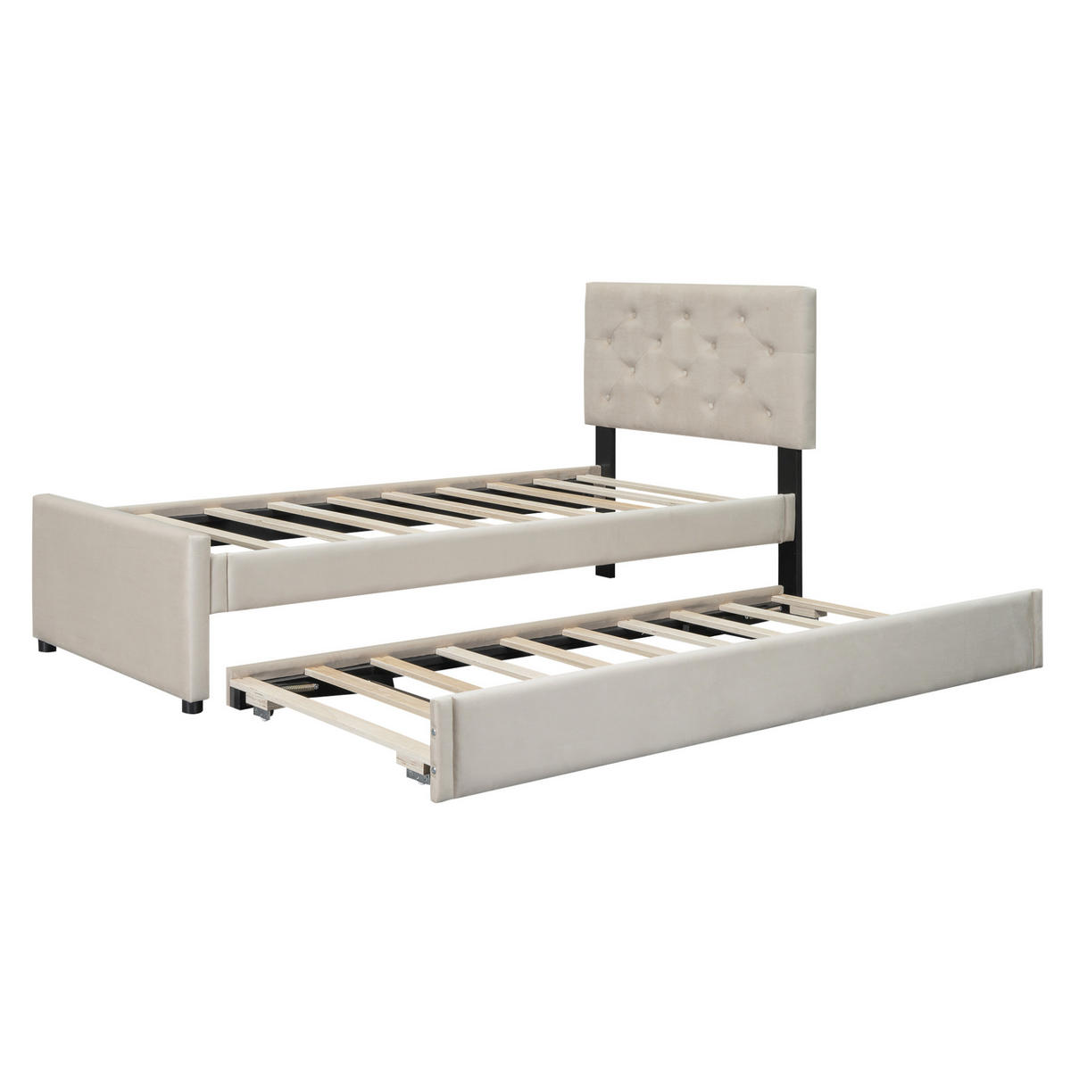 POLSTERBETT 90/200 cm Beige aus Samt mit Rollbett - Beige, Textil (90/200cm) - OKMYHOME