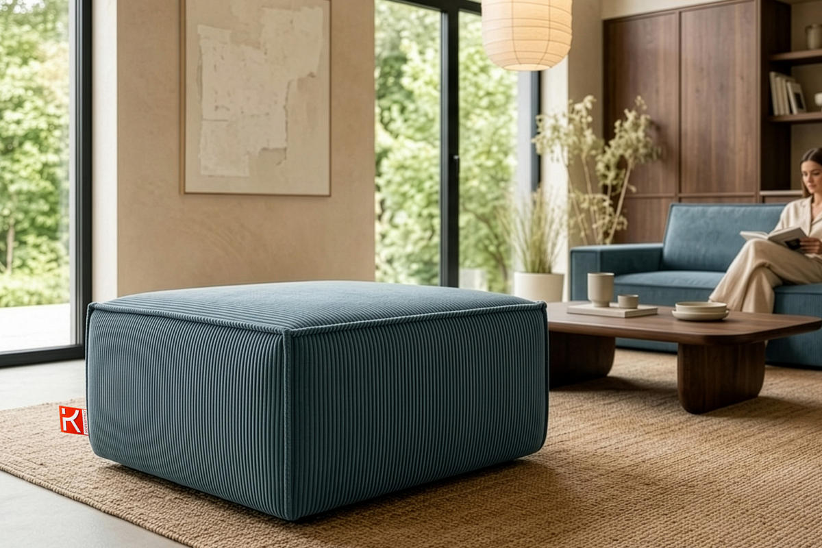 SITZPOUF NAPI gefederte Sitzfläche, blau - Blau/Schwarz, Textil (83/45/83cm) - KONSIMO®