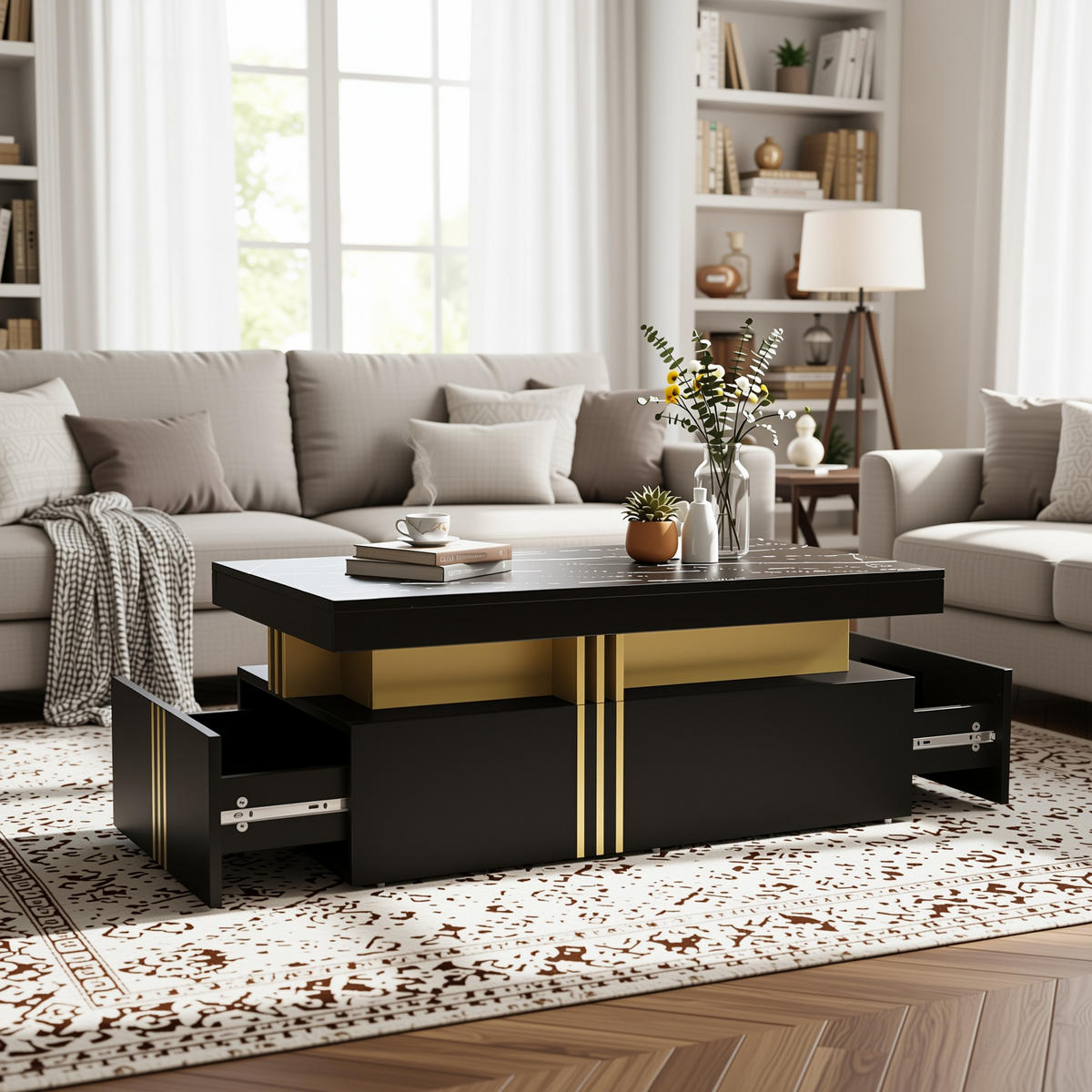 COUCHTISCH Golden 117/68/75CM - Goldfarben, Holzwerkstoff/Metall (117/68/75cm) - Urban Meuble