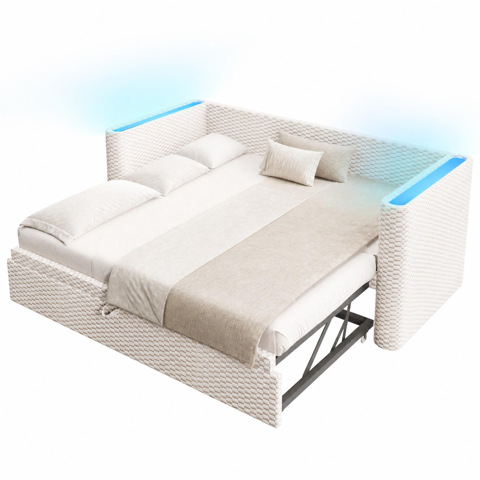 TAGESBETT mit Ausziehfunktion 90x200/180x200 cm Samt Beige - Beige, Metall (90/200cm) - Meubliv