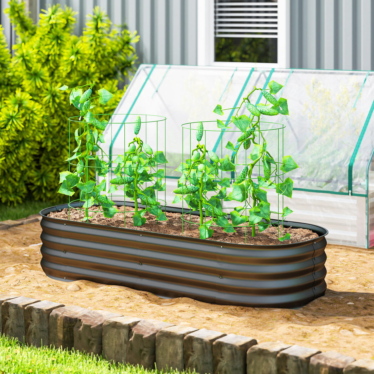 HOCHBEET Metall, Pflanzkasten, DIY Blumenkasten mit offenem Boden, Dunkelgrau - Dunkelgrau, Metall (62/30/150cm) - Outsunny