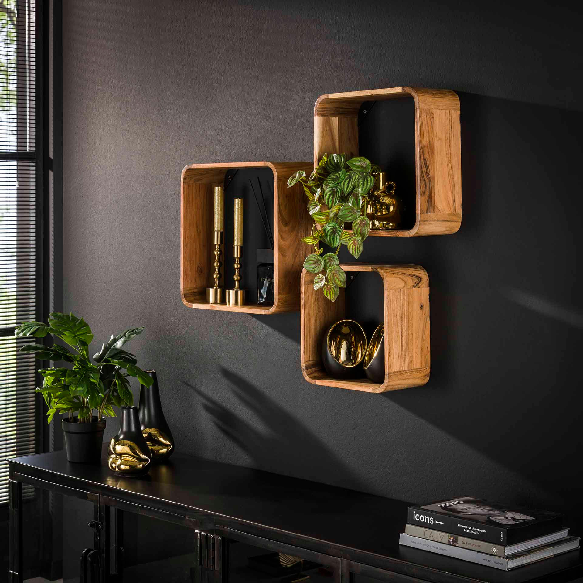WANDREGAL Riev Braun 15/40/40 cm 3er-Set - Braun, Holz (40/40/15cm) - Hoyz Collection
