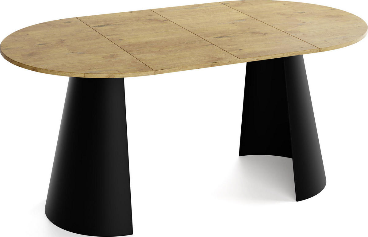 ESSTISCH Lamio runder ausziehbarer, Eiche Hell Braun 100-180/100/76 cm - Eichefarben/Schwarz, Holzwerkstoff/Metall (100/176/76cm) - WFL GROUP