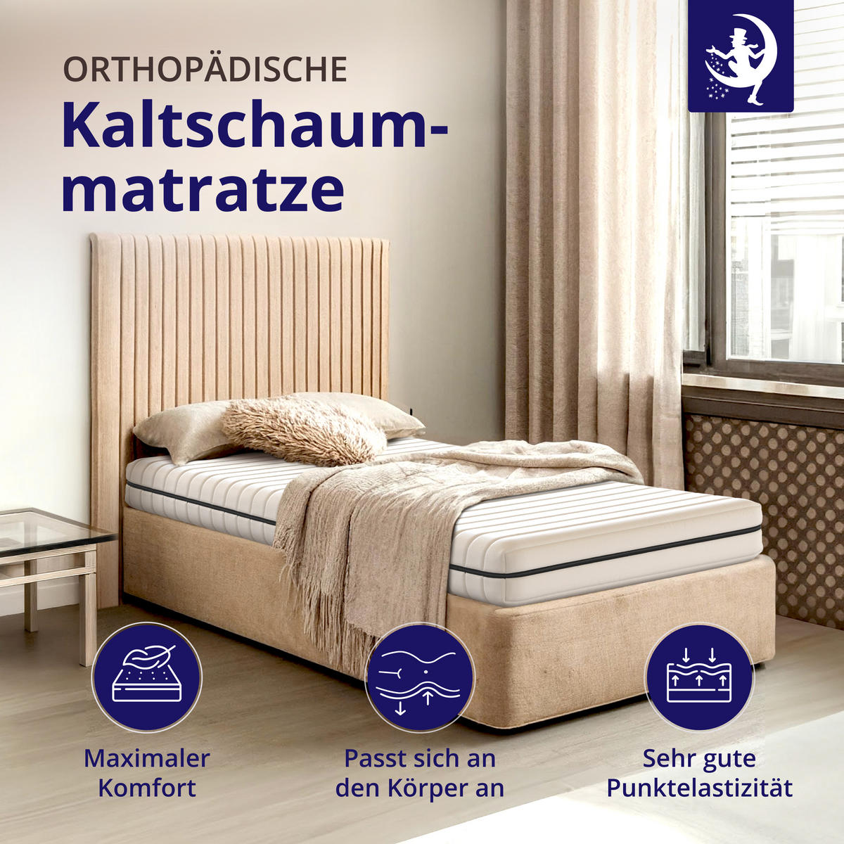 MATRATZE 100x190 H2 H3 Wendematratze - 7-Zonen Kaltschaummatratze - waschbarer Bezug - Weiß, Textil (100/190cm) - Mister Sandman