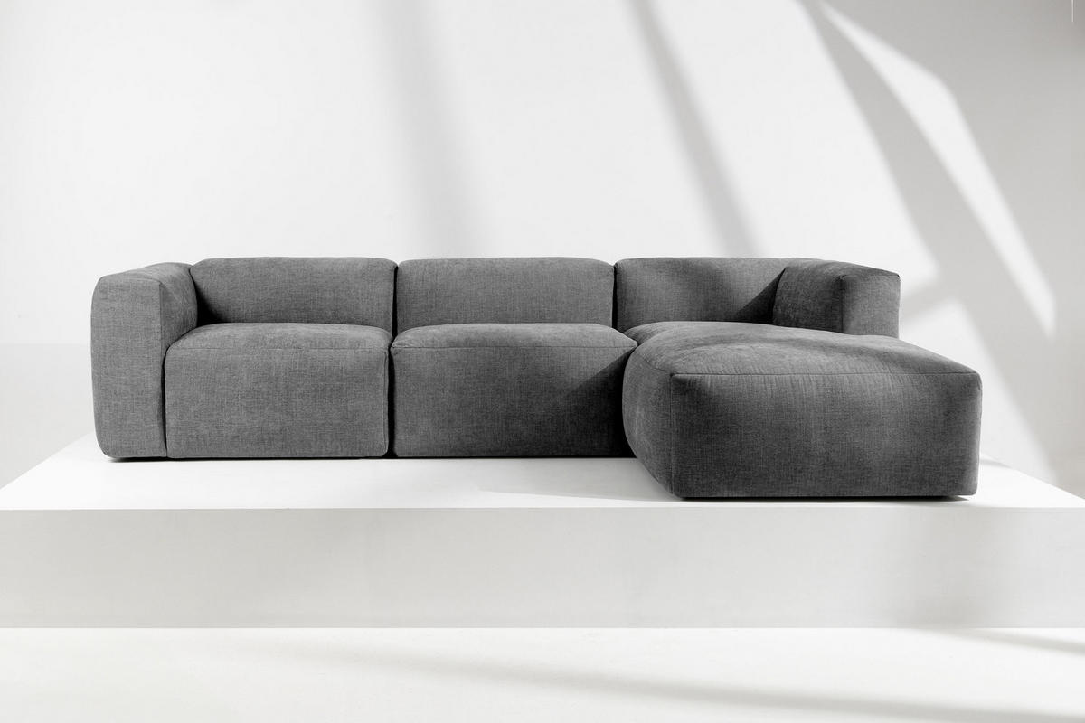 ECKMODULSOFA-RECHTS BUFFO mit extrem weicher und bequemer Sitzfläche, Gewebestoff, aschfahl - Grau, Textil (297/180cm) - KONSIMO®