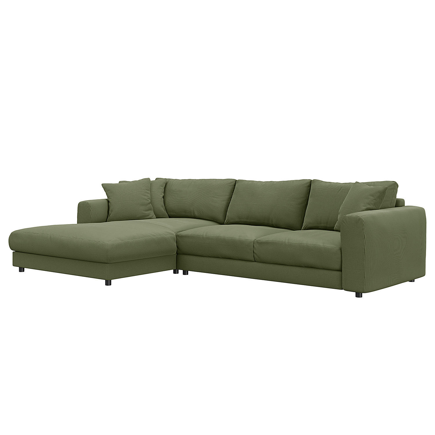 ECKSOFA mit Longchair - Schwarz/Grün, Holz/Kunststoff (286/183cm) - home24