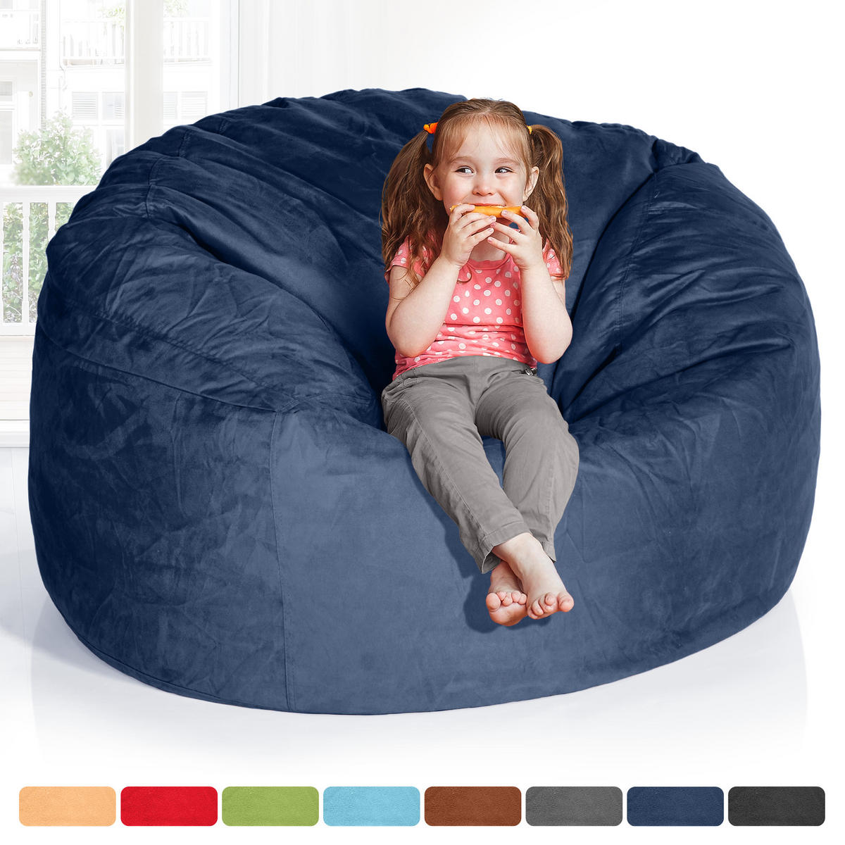 RIESEN-SITZSACK XXL JUMBO Velours 4ft - Dunkelblau, Textil (120/70/120cm) - Green Bean