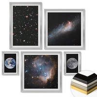 WANDBILDER 5er Set - 50x50 cm & 20x30 cm & 40x60 cm Silberner Rahmen - Galaxie Weltraum Mond - Silberfarben, Kunststoff (40/60cm) - ArtPrintCave