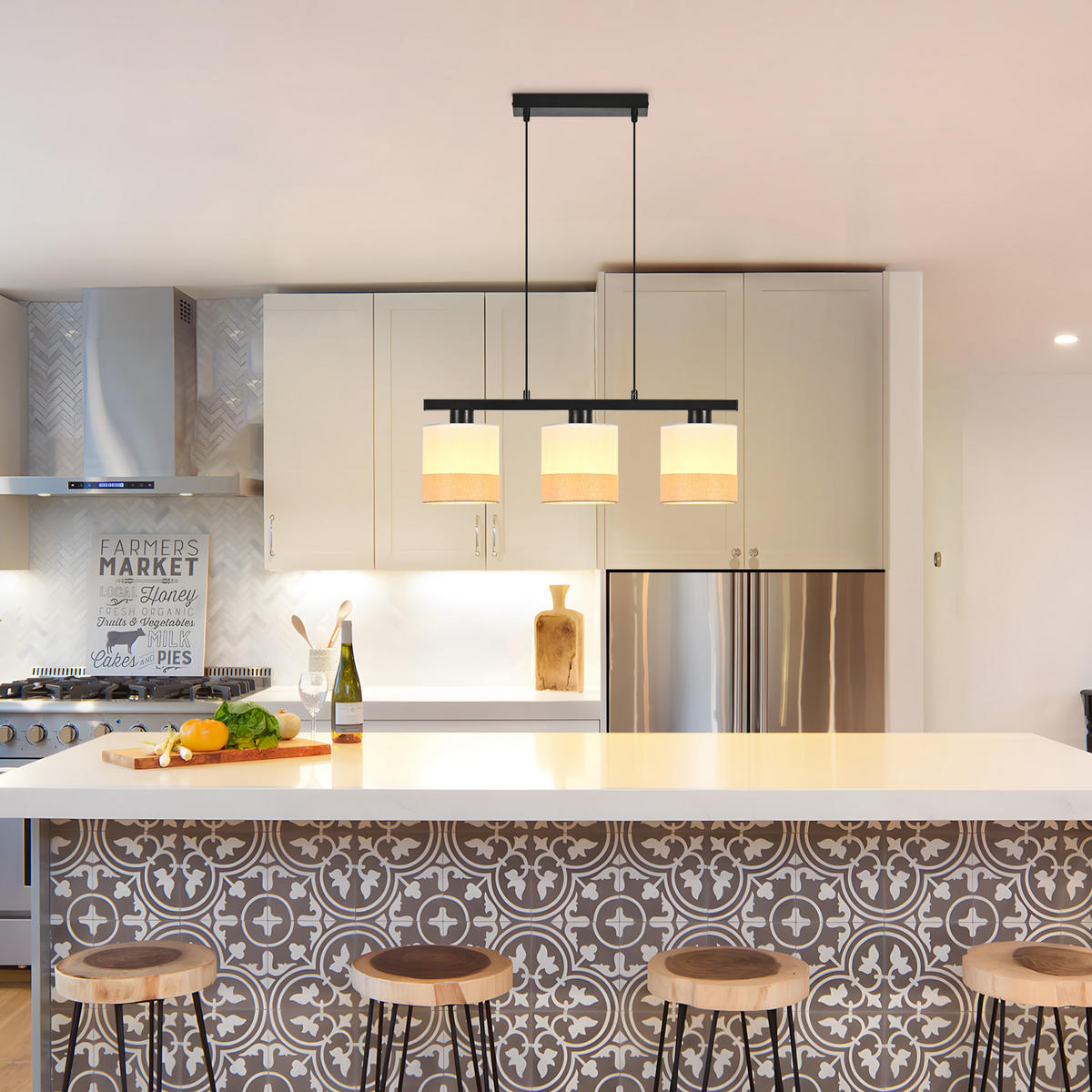 PENDELLEUCHTE Thalassa 25/5/120 cm - Schwarz/Weiß, Kunststoff/Metall (25/5/120cm) - ZMH