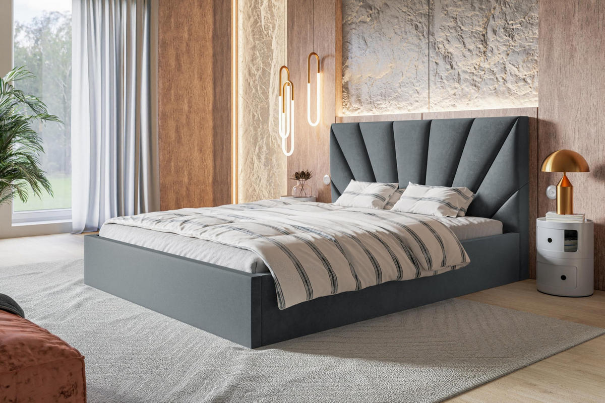 BETT 180x200 - Polsterbett mit Bettkasten und Holzrahmen - Modern Betten - Glatter Kronos-Stoff - Kollektion Denver, Dunkelgrau - Dunkelgrau, Holz/Textil (180/200cm) - Alpi-Möbel