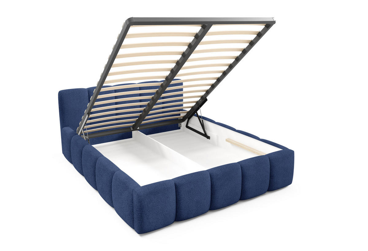 POLSTERBETT QUATTRO, 180x200 cm, Doppelbett mit Bettkasten, Boucle Stoff, Frabe: Blau - Blau, Holz/Kunststoff (180/200cm)