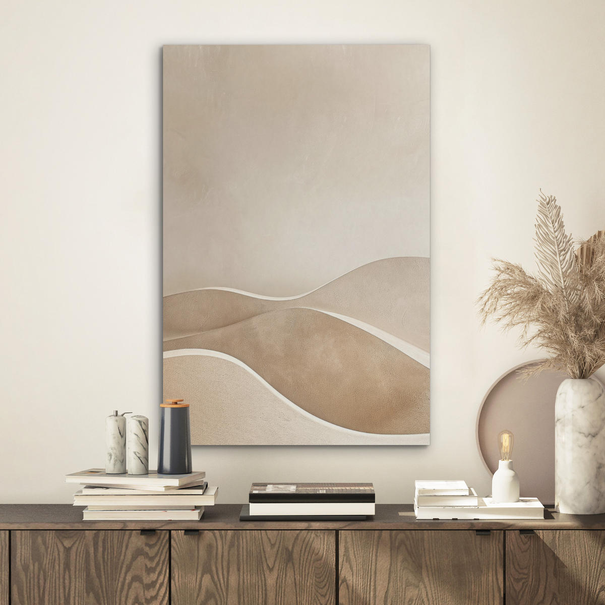 AKUSTIKBILD Beige - Natur - Abstrakt - Modern Kunstdruck Schlafzimmer 50x70 cm - Beige, Kunststoff (50/70/0.9cm) - MuchoWow