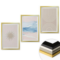 WANDBILDER 3er Set - 40x60 cm Goldrahmen - Sonnenwellen abstrakte Linien Pastell - Goldfarben, Kunststoff (40/60cm) - ArtPrintCave