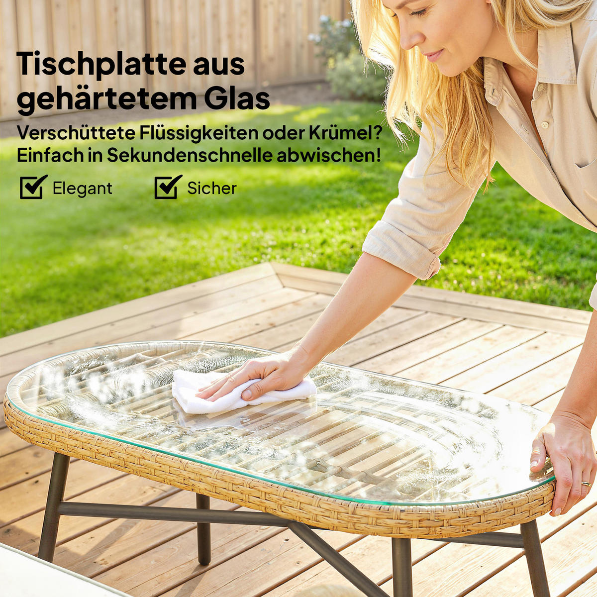 LOUNGESET 4 TLG. aus Polyrattan Stahl Cremeweiß - Transparent/Creme, Kunststoff/Metall - Outsunny