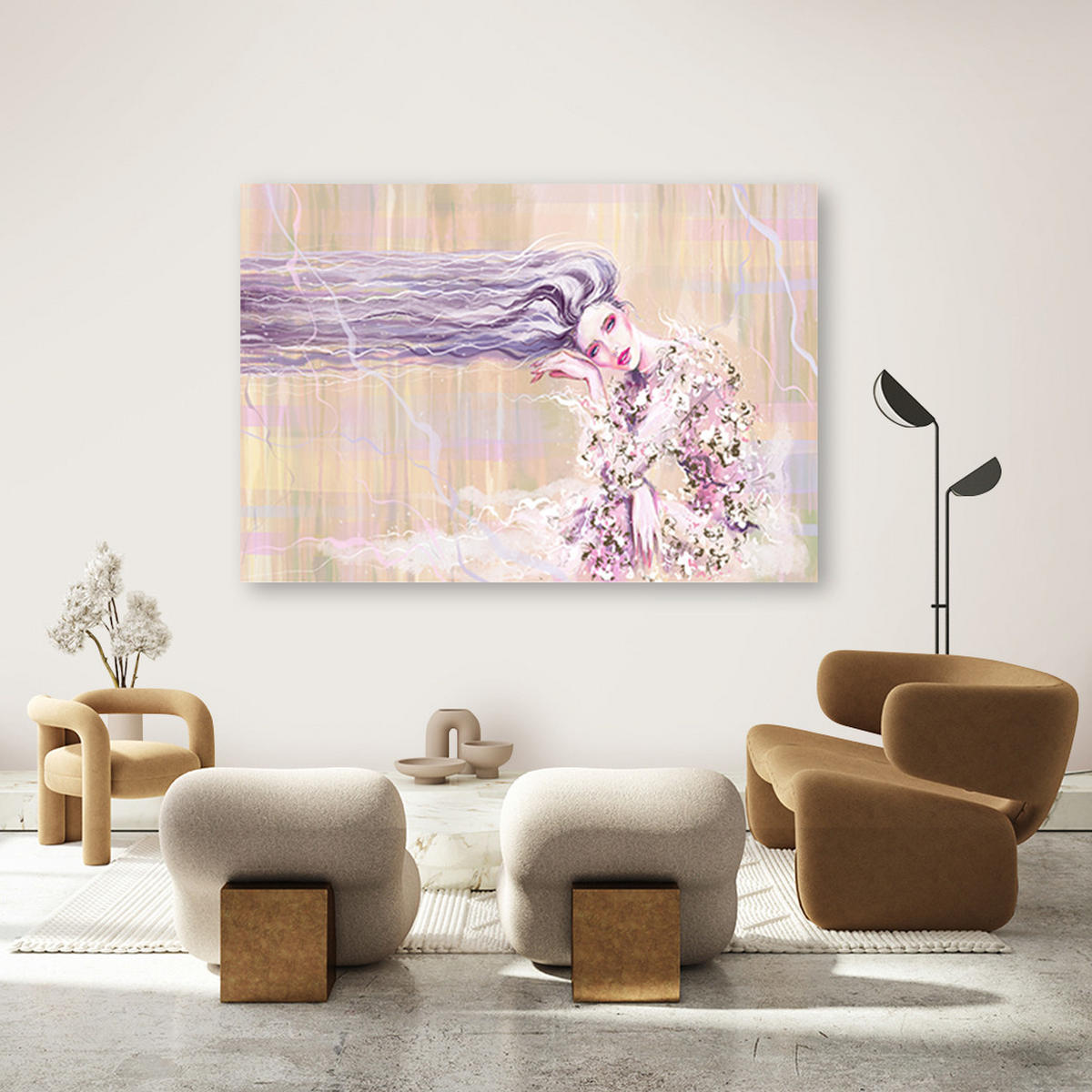 WANDBILD eine frau mit langen haaren - Beige, Textil (60/40cm) - Feeby