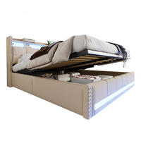POLSTERBETT 180/200 cm in Beige mit Bettkasten, LED, USB und Regal Leinen Design - Beige, Holzwerkstoff/Textil (180/200cm) - STILVORA