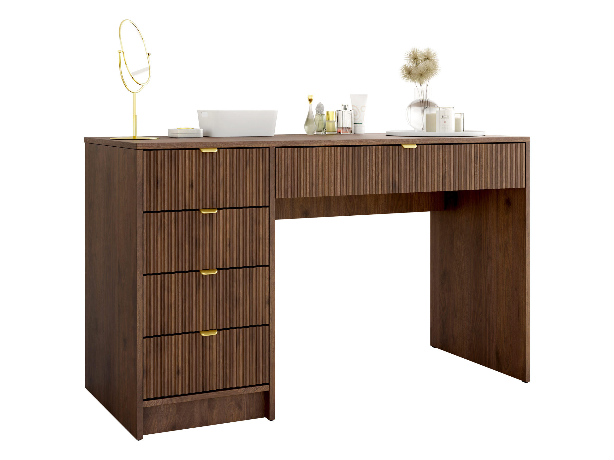 SCHMINKTISCH Tireno - Goldfarben/Nussbaumfarben, Holzwerkstoff/Metall (120/76/55cm) - MIRJAN24