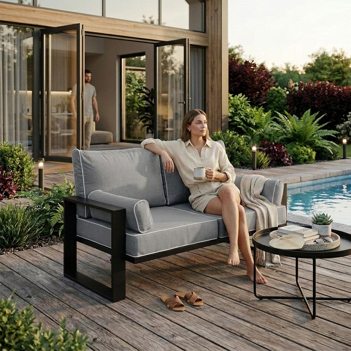 LOUNGESOFA 2-Sitzer Verdino mit Metallrahmen 150 cm dunkelgrau - Dunkelgrau, Metall (150/90/87cm) - Beautysofa