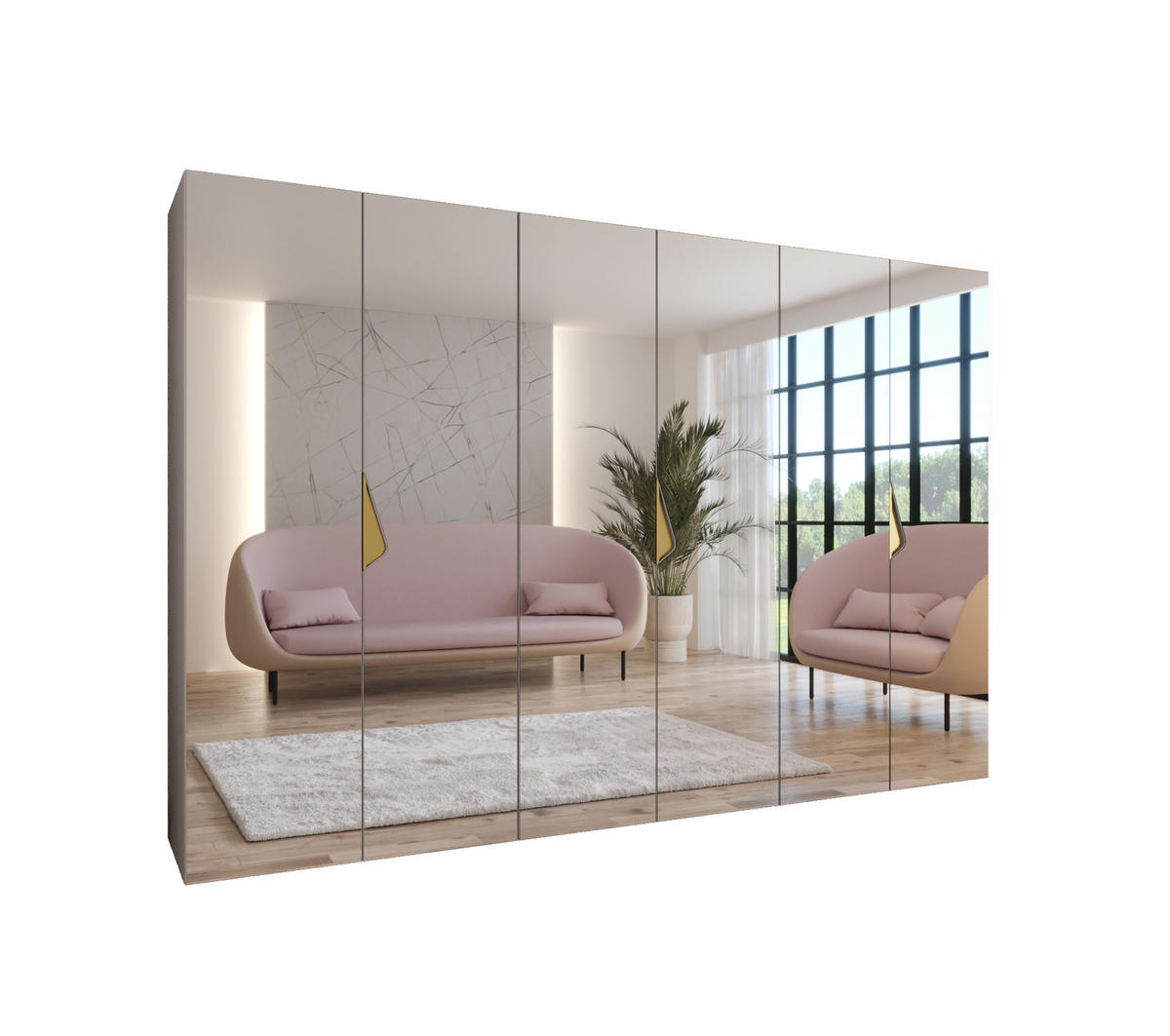 DREHTÜRENSCHRANK 202/300/52 6-türig - Beige/Goldfarben, Holz/Metall (300/202/52cm) - Abiks Möbel