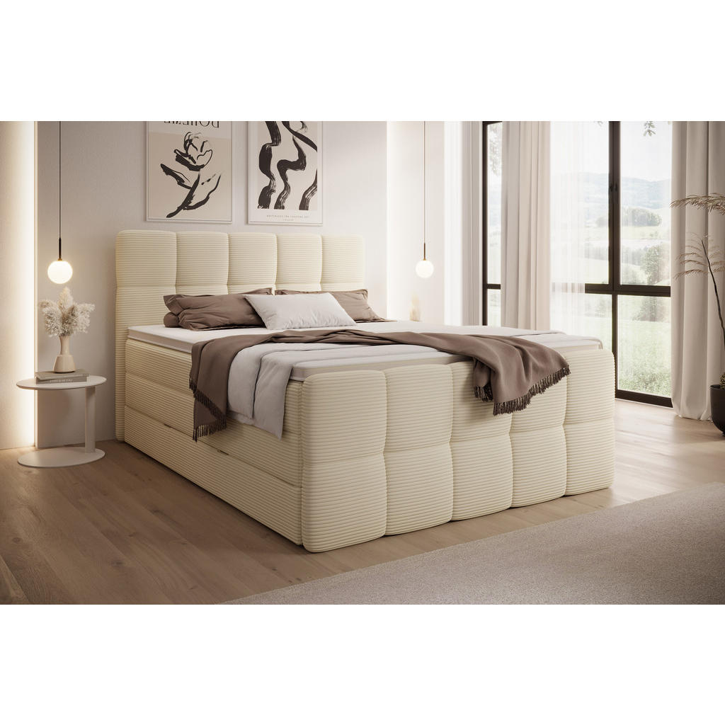Thumbnail - wonello Boxspringbett, Beige, Textil, H3, Höhe ca. 18 cm, 160x200 cm, Schlafzimmer, Betten, Boxspringbetten