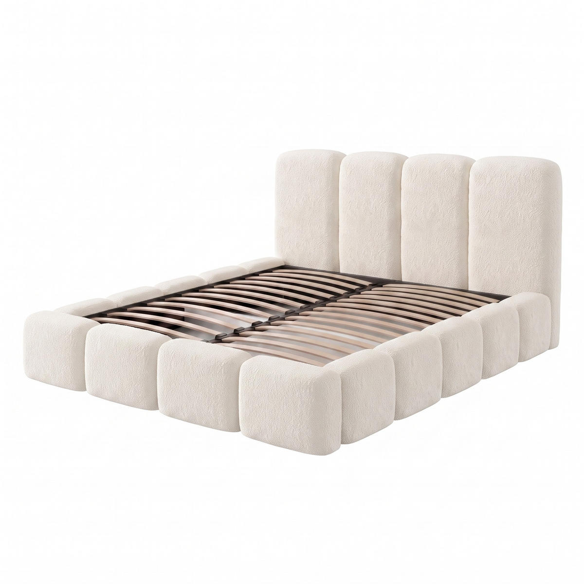 POLSTERBETT SUENO MAXI 160x200 cm in Creme, gepolstertes Kopfteil, Metalllattenrost, Bettkasten, Bouclé-Stoff - Creme/Naturfarben, Holz/Textil (160/200cm) - Muffo