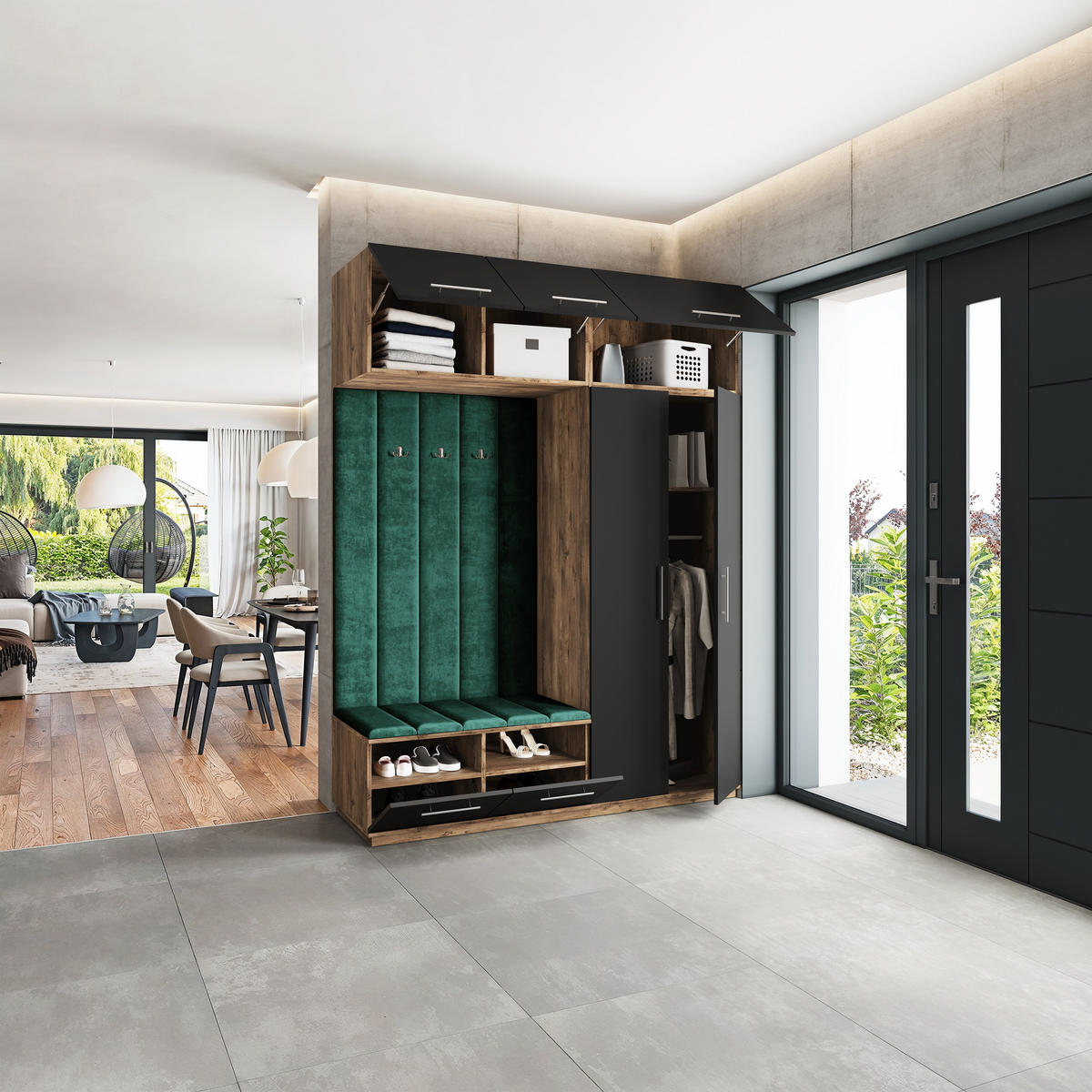 GARDEROBENSCHRANK REMA 180/240/60 cm Modern Garderobe-Set Eiche Lefkas - Eichefarben/Schwarz, Holzwerkstoff (180/240/60cm) - MASSENO