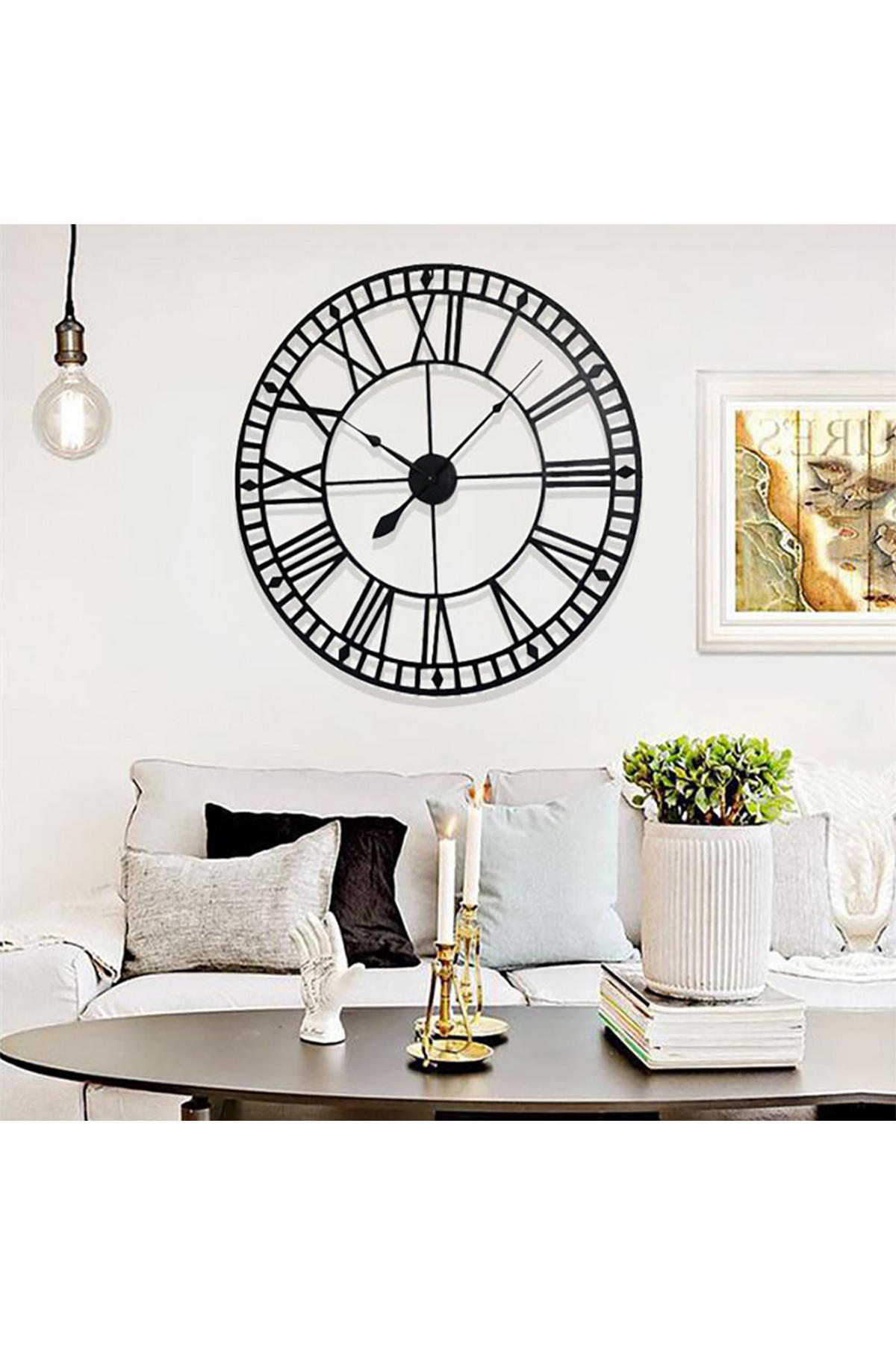 WANDUHR aus Eisen in Schwarz 40 cm Durchmesser Römischen-Ziffern Leises Uhrwerk Präzise Zeitanzeige Vielseitig kombinierbar - Schwarz, Metall (40/1/40cm) - Livingandhome