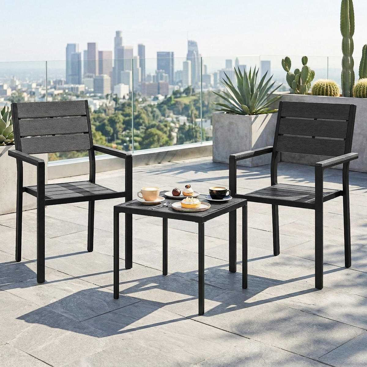 GARTEN-BEISTELLTISCHSET Schwarz 3 Stück - Schwarz, Metall (56/56/91cm) - GiPP