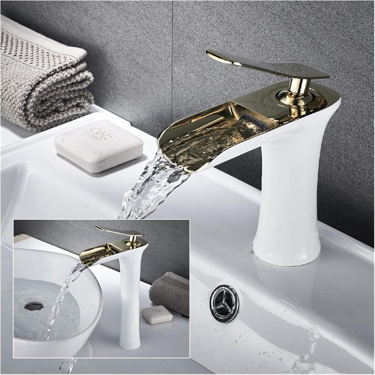 BADEZIMMERARMATUR, 28 cm hoch, goldfarbener Antik-Stil. - Goldfarben, Metall (40.87/7.8/25.8cm) - Vallsero